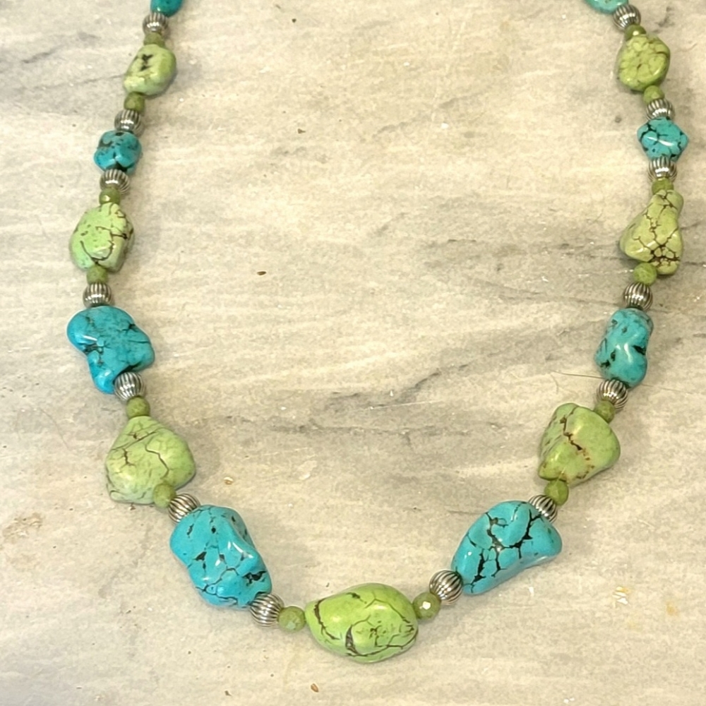 Artisan Crafted Sterling Turquoise Jade Necklace 24.5" - Picture 2 of 8